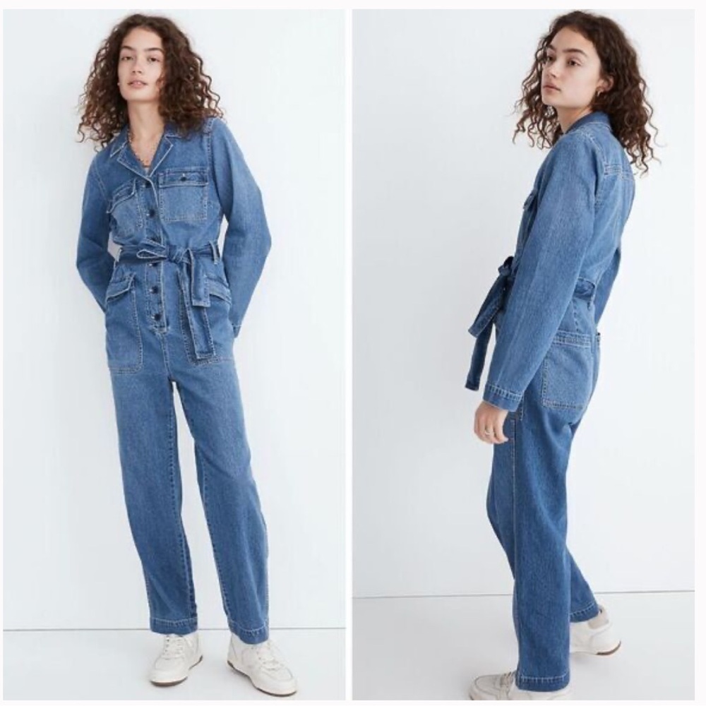 Madewell Denim Tie Waist Jumpsuit Claireville Wash NO BELT